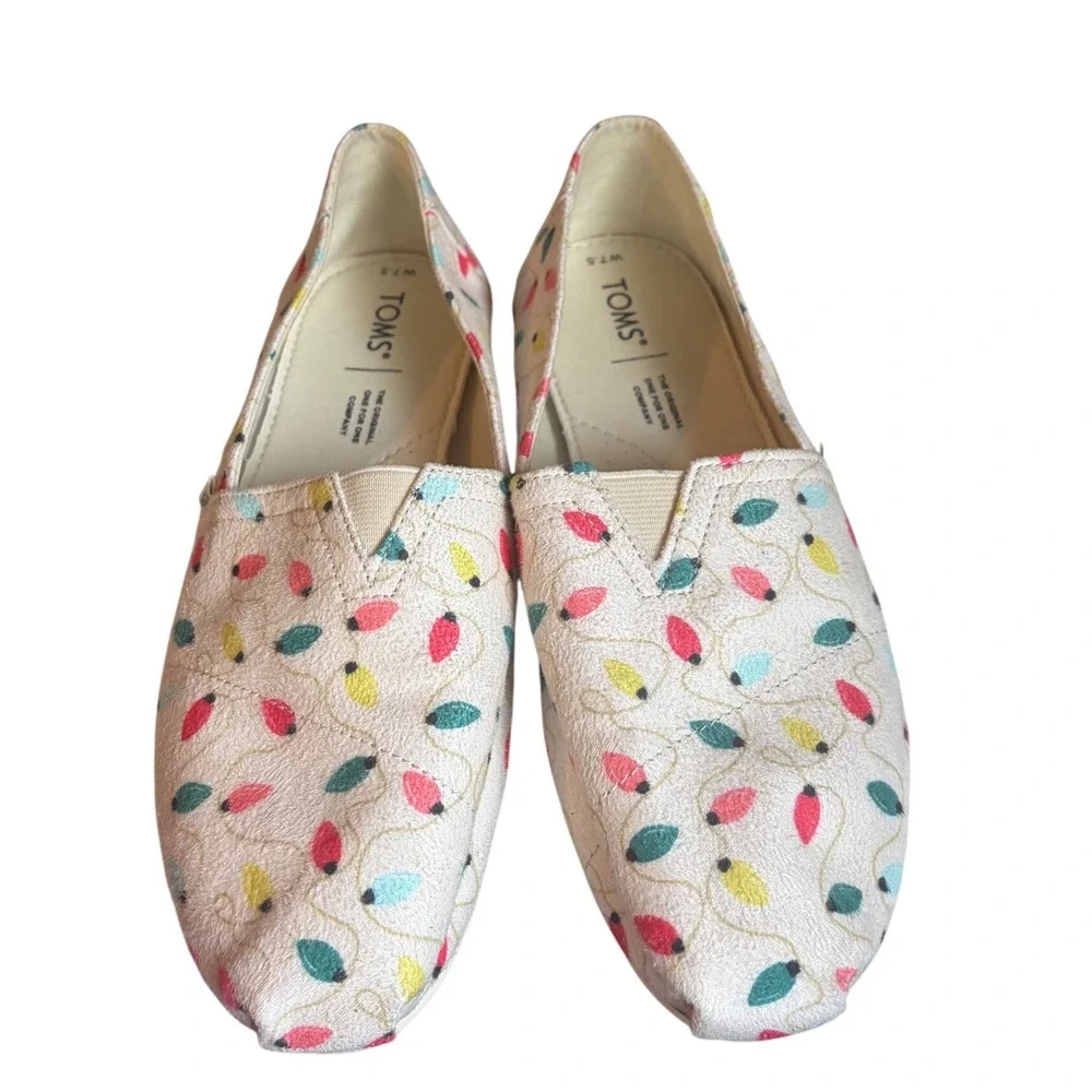 TOMS Women Christmas Lights Alpargata Canvas Slip On Shoes Cream Multi 7.5